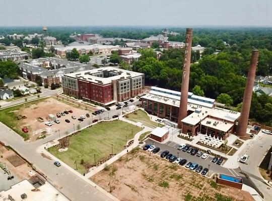 Aerial photograph of The Power House and the UC mixed-use district in Rock Hill, South Carolina