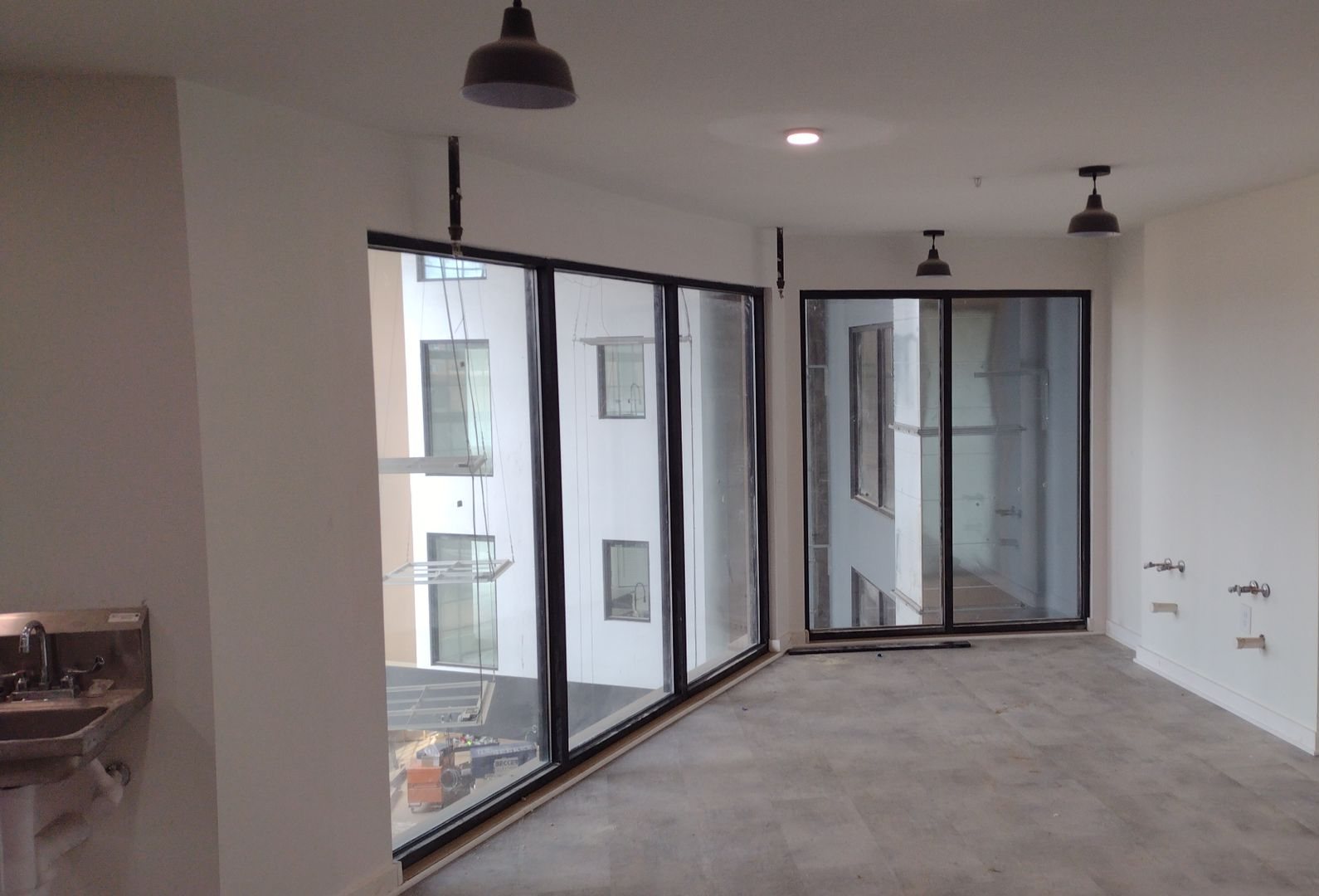 Glass walls overlooking the interior court